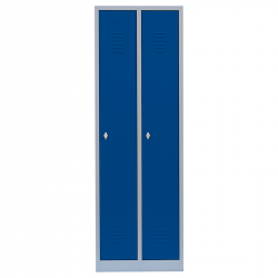 Stahl-Kleiderspind - lichtgrau mit blauen Türen - Abteilbreite 30 cm - Gesamt 60 cm - 2 Abteile  - Zylinderschloss mit 2 Schlüssel - sofort lieferbar !