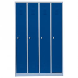 Stahl-Kleiderspind - blaue Türen - 30 cm Abteilbreite -  Gesamt 120 cm breit - 4 Abteile  mit Zylinderschloss und 2 Schlüssel - sofort lieferbar !