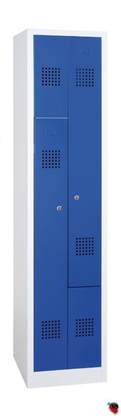 Stahl Z Schrank - Z Spinde - Designlochung in der Türe - Türen blau - 2 Abteile - Gesamt 40 cm  breit - 2 Drehriegel - Lieferzeit ca. 2-3 Wochen ! 